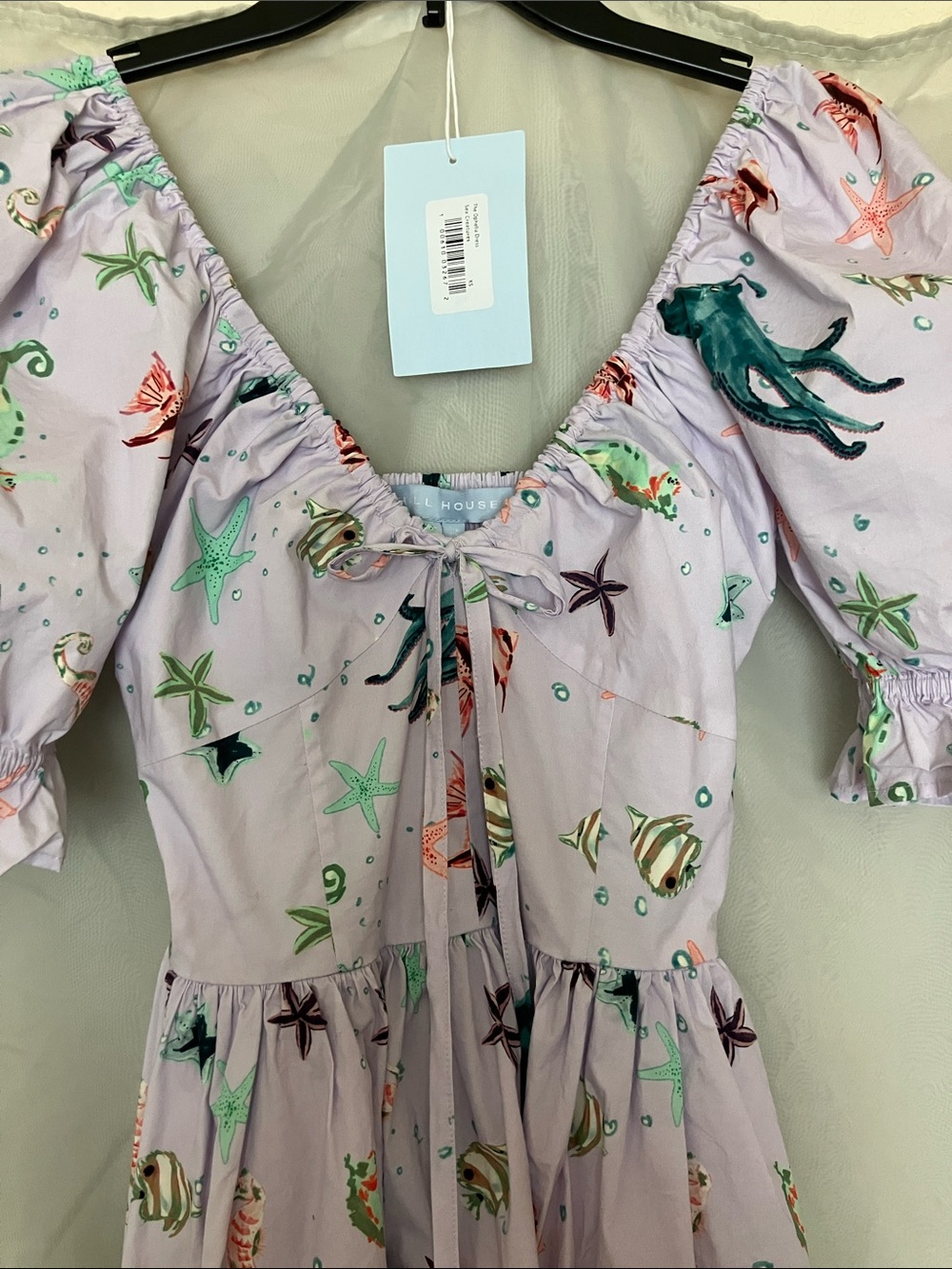 Hill House Lilac Sea Creature Midi Dress with Green & Pink Print - Picture 2 of 4